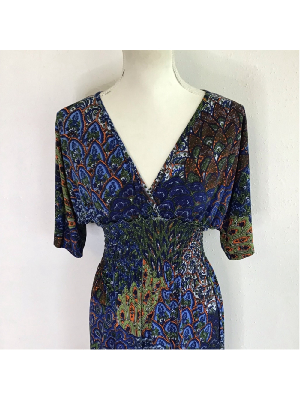 5th & love Women Elegant Blue Green Peacock Paisley Maxi Dress no size tag - Picture 4 of 12